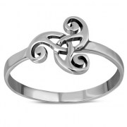 Plain Celtic Triskele Triple Spiral Silver Ring, rp788